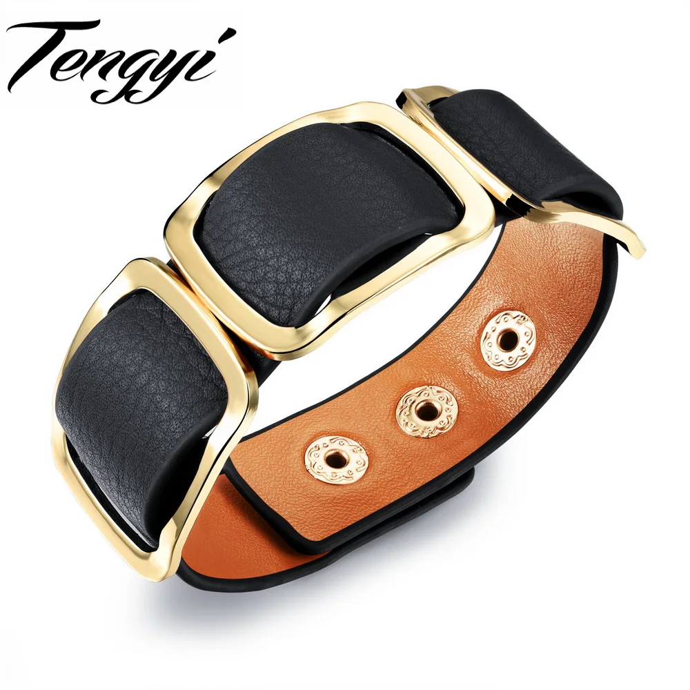 Классический широкий пояс кожаный браслет регулируемый Кожаные браслеты с