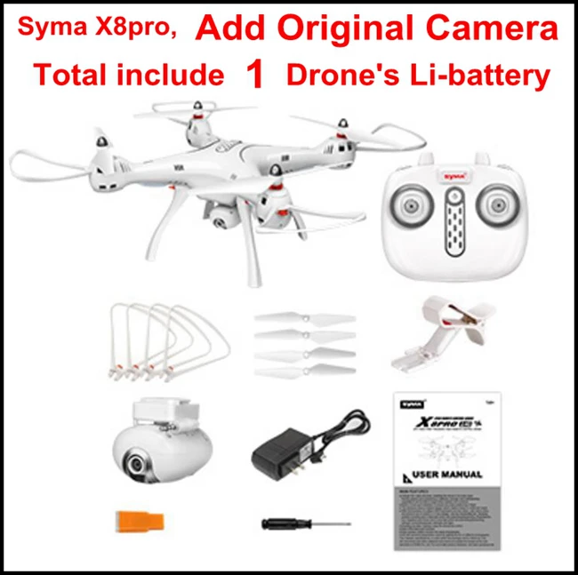 SYMA X8Pro Camera 1b SYMA X8PRO, gps, Радиоуправляемый Дрон с камерой, Wifi, 720 P, HD, FPV, удерживающий высоту, селфи Дрон, X8 Pro, Радиоуправляемый квадрокоптер, самолет, Дрон Vs X8HG B2W - Color: SYMA X8Pro Camera 1b