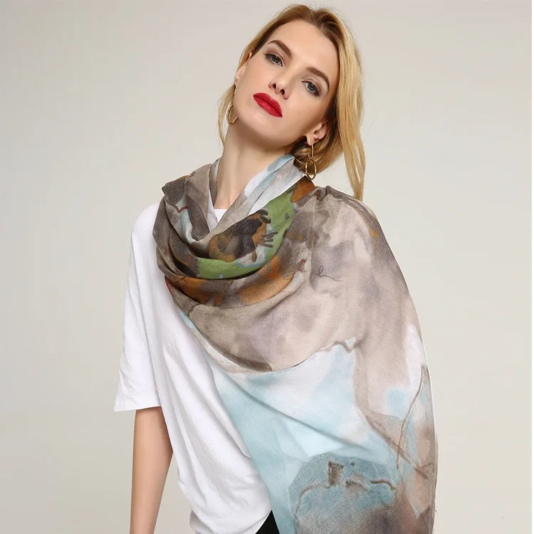 Женский шарф с большим цветочным принтом хиджаб повязка на голову мусульманский