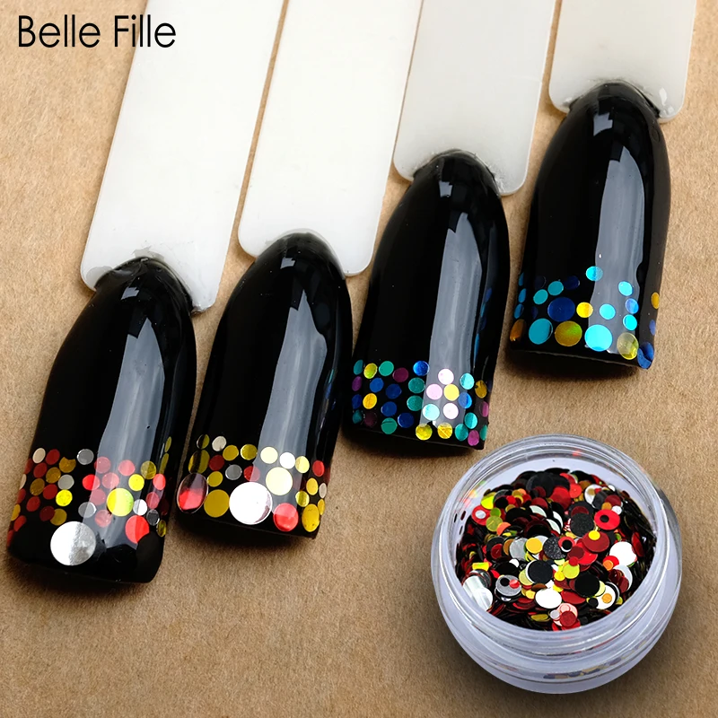 Belle Fille ногтей с блестками Круглый Форма Цвета лазерный волшебный блеск для