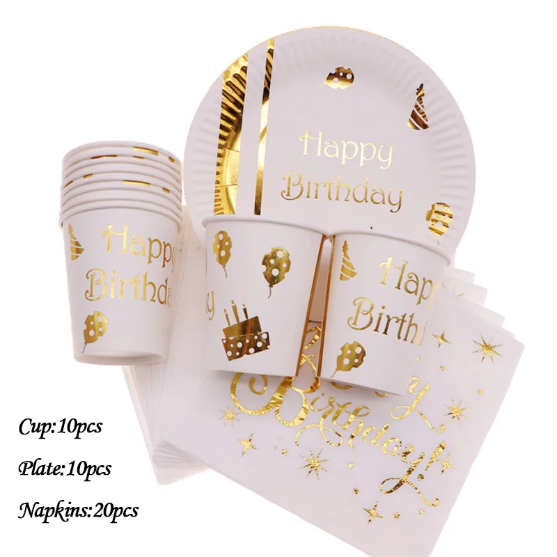 40pcs Золотая фольга бумажные одноразовые столовые салфетки тарелка чашка с днем рождения свадьба Вечеринка День Рождения украшения принадлежности для детей - Цвет: 40pcs