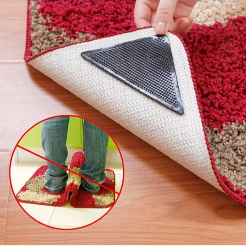 

4pcs Practical Silicone Rug Carpet Mat Grippers Non Slip Grip Corners Pad Reusable Washable Bathroom Kitchen Home Decoration