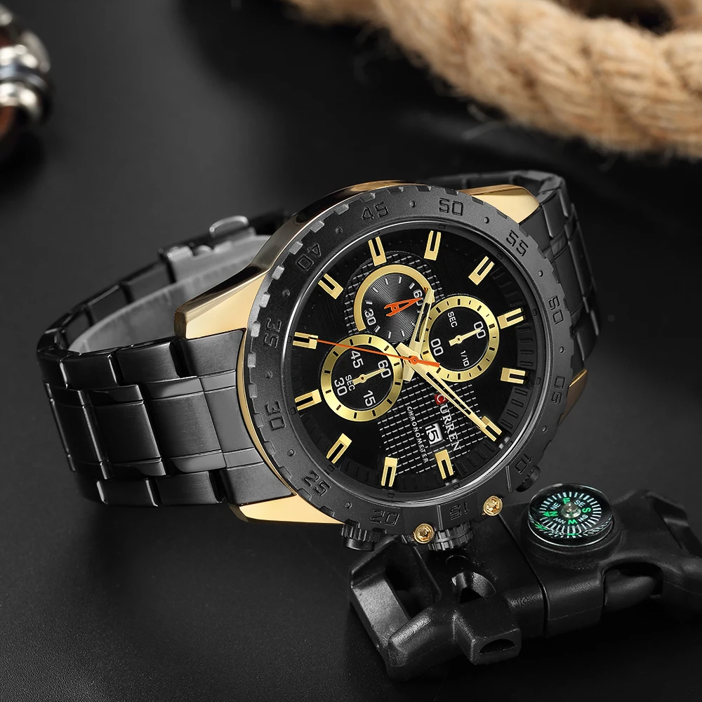 CURREN Sporty Watches Fashion Quartz Mens Watch New Luxury Stainless Steel Wristwatch Chronograph Sport Clock Male Reloj Hombres | Наручные