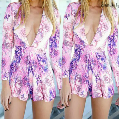 Женский комбинезон с длинным рукавом повседневный Свободный глубоким V образным