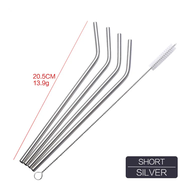 Silver Bent 4 шт./лот соломинки для питья из нержавеющей стали+ 1 щетка многоразовые согнутые нержавеющие фильтры соломинка металлический напиток Yerba mate аксессуары для чайного бара - Цвет: Silver Bent