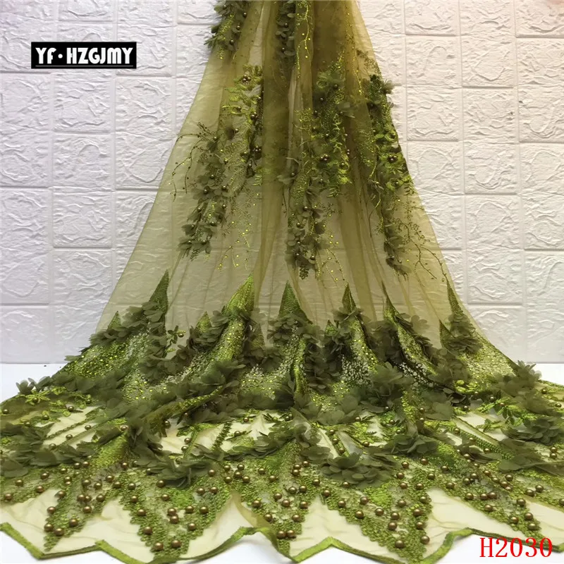 

YF HZGJMY 2019 African Lace Fabric 3D flower with beads embroidery tulle french for wedding party dress free shipping A2030-1