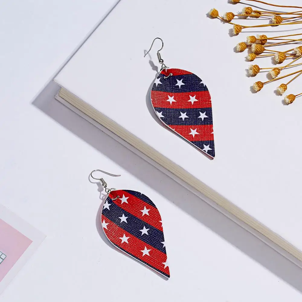 Серьги подвески Rinhoo из искусственной кожи с принтом флага серьги листьями