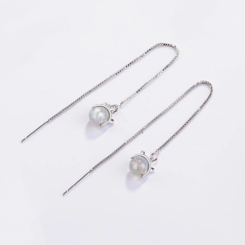 

WYEAIIR простые персональные темпераментные милые кошечки длинные Monstone 925 пробы серебряные женские длинные серьги