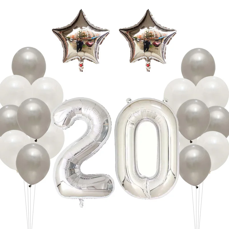 Silver 20 20 шт. 30 дюймов розовые золотые шары из фольги в виде цифр Черный Серебряный Цифровой 18 20 25 30 50 взрослых день рождения латексные шары Декор поставки - Цвет: Silver 20