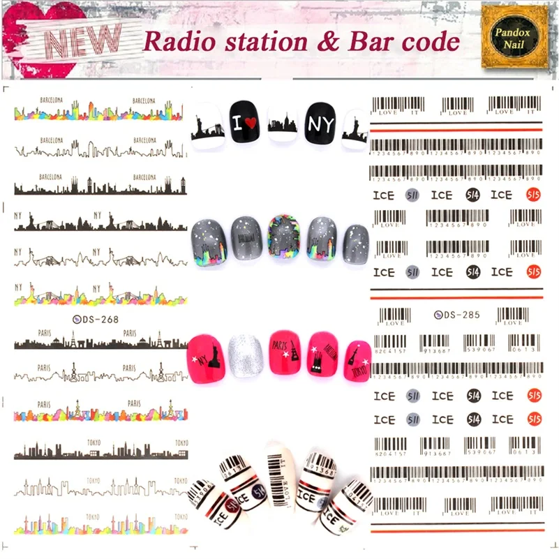Водная переводная наклейка для ногтей DS268 DS285 Токийские горячие волны штрих-коды