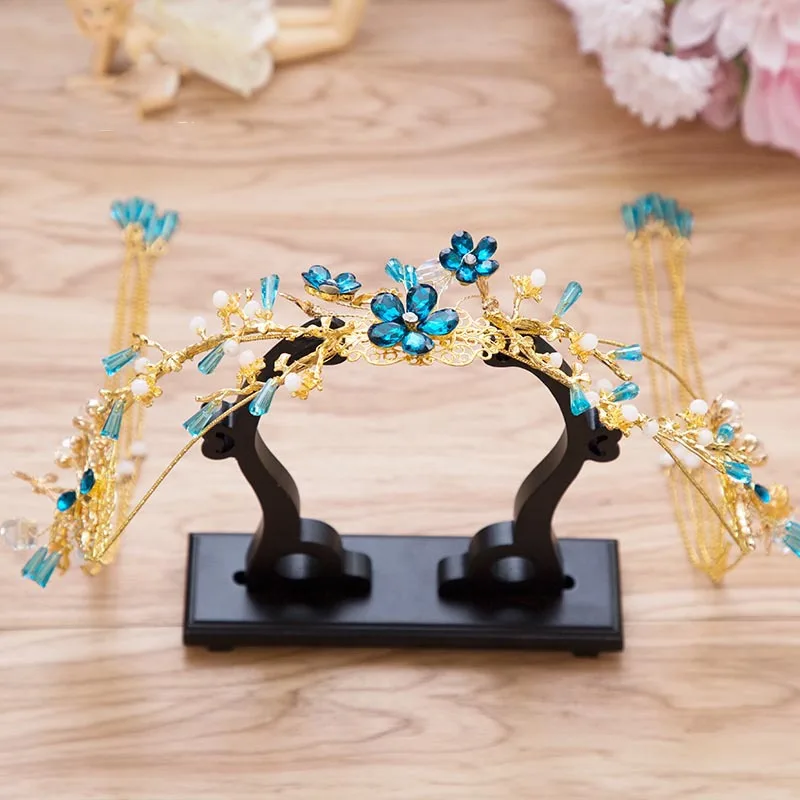 Специальный синий китайский классический головной убор Ретро Свадебный показ