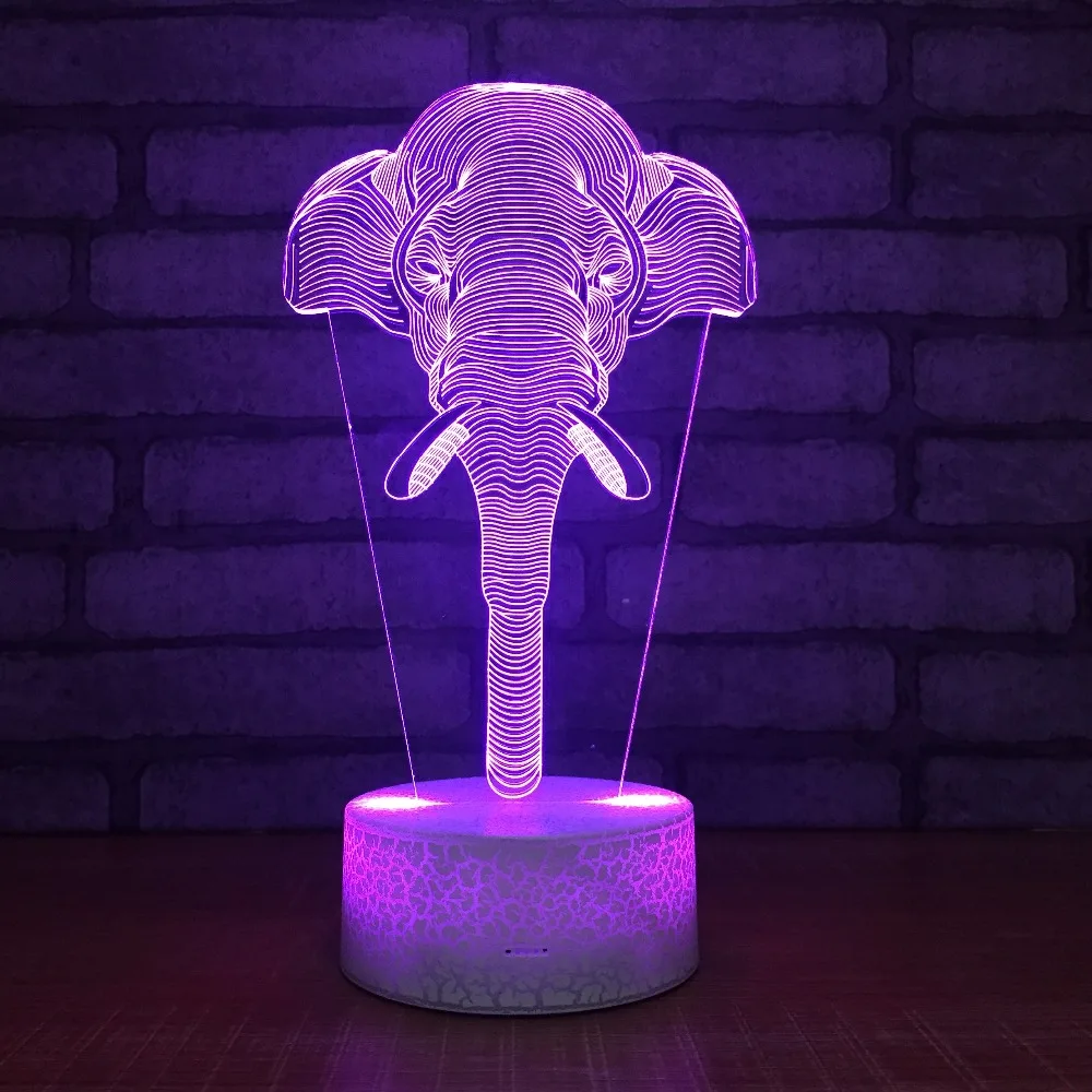 7 цветов Изменение 3D Ilusion слон форма ночные светильники LED Настольная лампа для