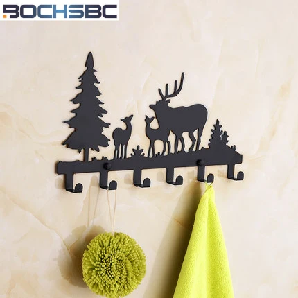 

Creative Fawn Birds Wall Clothes Hangers Black Stainless Steel Robe Hook Bathroom Decoration Accessories Clothes Hook 5 Hooks