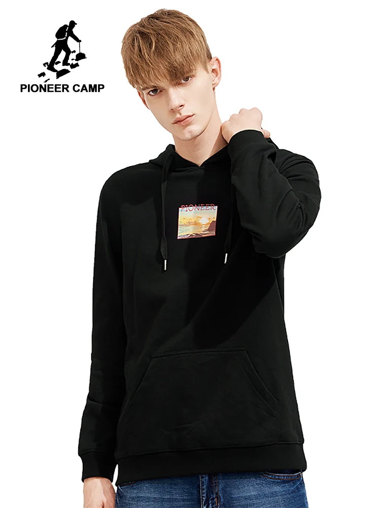 Толстовка Pioneer Camp Мужская белая черная с капюшоном и принтом AWY802017|male tracksuit|brand hoodie