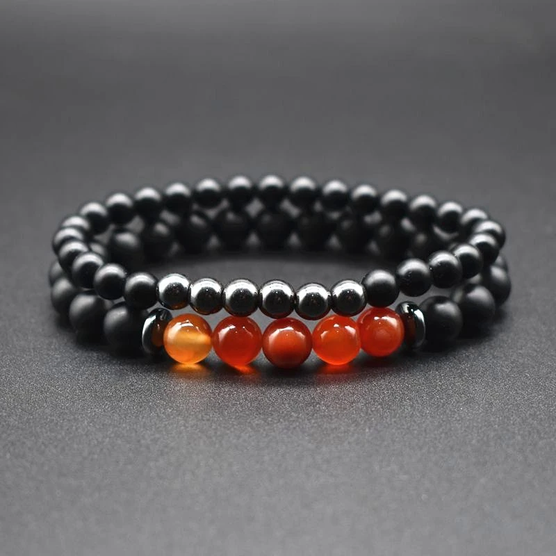 2 шт./компл. браслет мужской натуральный полосатый Агаты матовый черный из