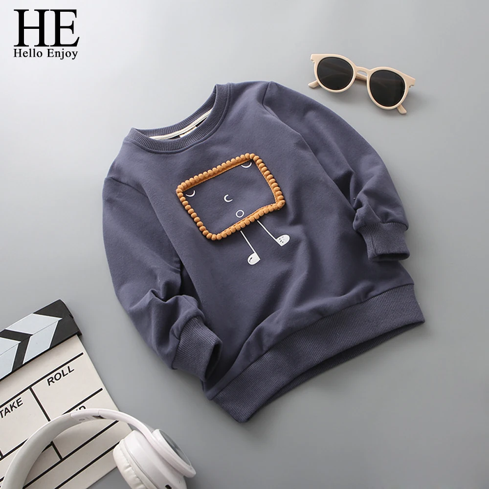 

HE Hello Enjoy Boys Sweatshirt Cartoon Long Sleeve Autumn Tops Toddler Girls T shirt Children Pullover Tracksuit Kids Clothing
