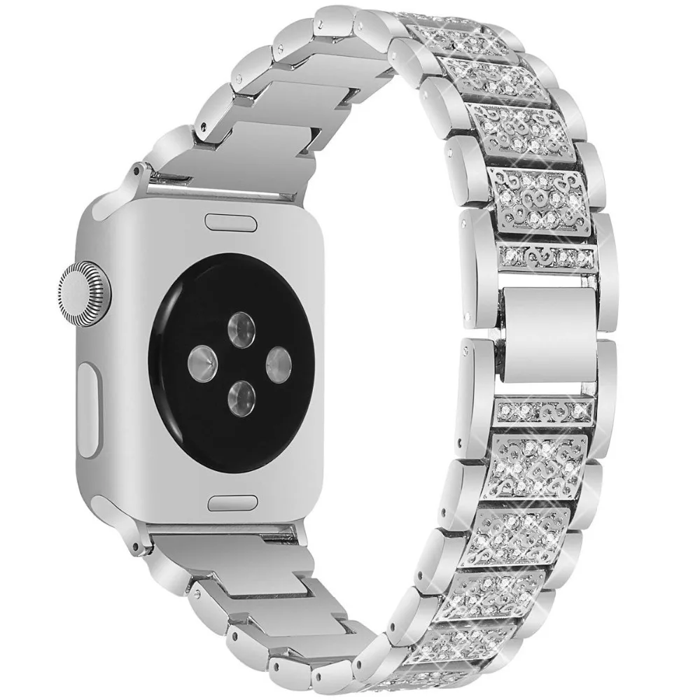 Для женщин бриллиантовый браслет ремешок для наручных часов Apple Watch, версии 5 4 3 2 1 класса люкс; со стразами; с металлическим ремнем ссылка 40/44/38 мм/42 мм браслет