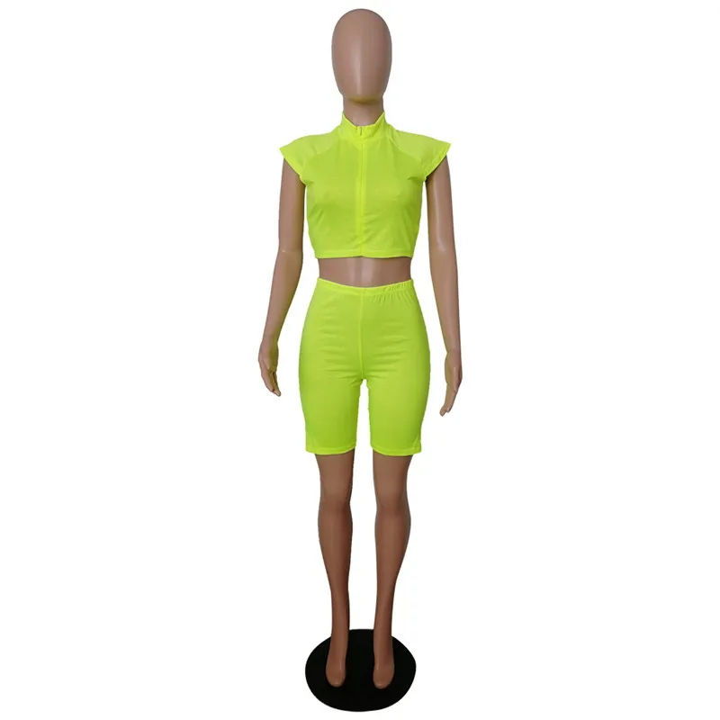 

Adogirl Fluorescent Color 2 Piece Set Women Tracksuit Sleeveless T Shirt Crop Top Shorts Female Summer Age Reduction Outfits