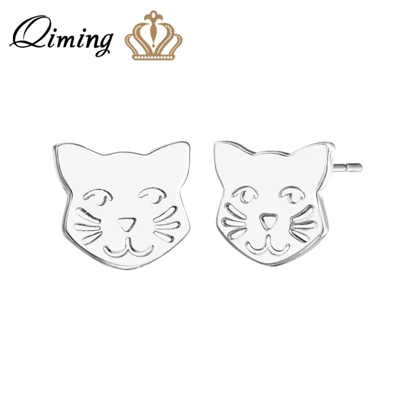 QIMING серебряные детские серьги для женщин Женская кошачья лапа Лебедь Колибри животное кулон серьги в богемном стиле дешевые ювелирные изделия гвоздики