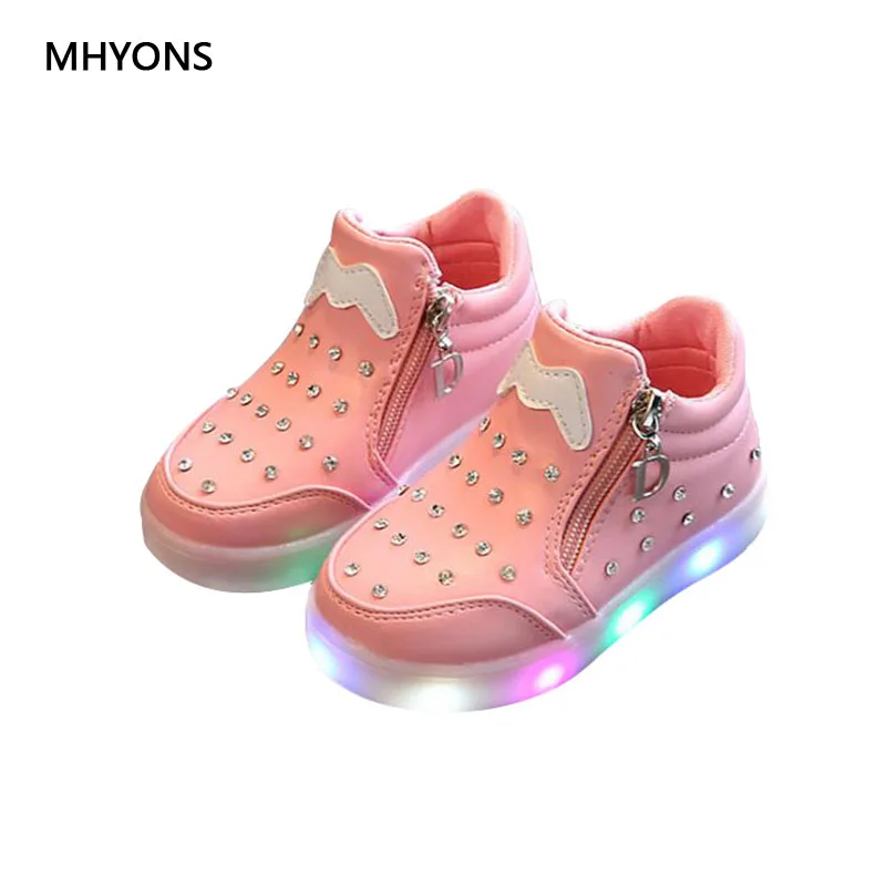 MHYONS/2018 модная детская обувь Детские ботинки со светодиодной вспышкой Детская