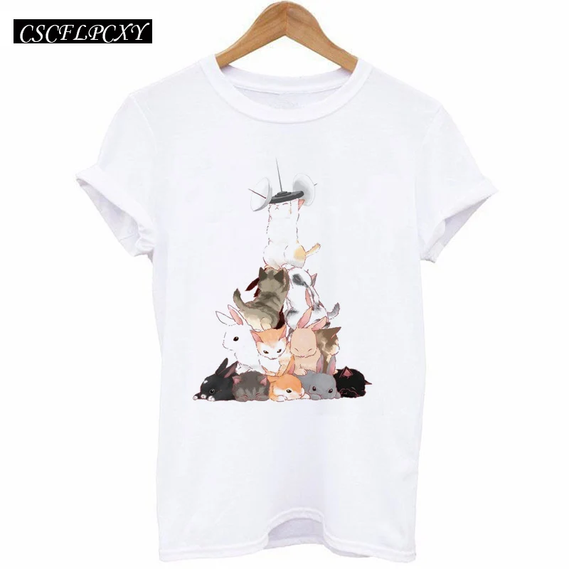Повседневная футболка женская футболка с коротким рукавом Kawaii с принтом слона Camisetas Mujer топы футболки женские белые футболки с круглым вырезом - Цвет: 0149