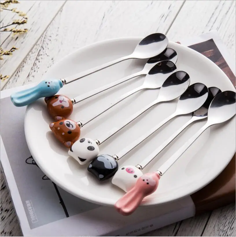 Кофейная ложка с милыми мультяшными животными кошкой пандой Кроликом для