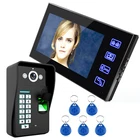 Домофон с сенсорной кнопкой 7 дюймов, видеодомофон с цветным отпечатком пальца, дверной звонок, система связи со сканером отпечатка пальца