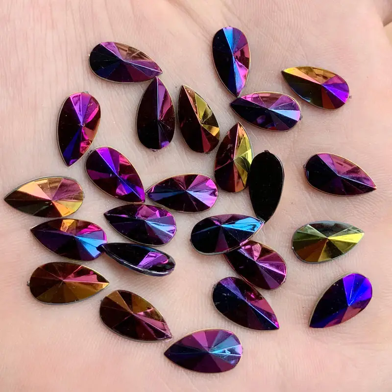 Dark purple AB 50 шт. 7*13 мм разноцветные стразы в виде капель аппликация пришивка хрустальный камень плоская задняя сторона Акриловые стразы для одежды DIY-HB75 - Цвет: Dark purple AB