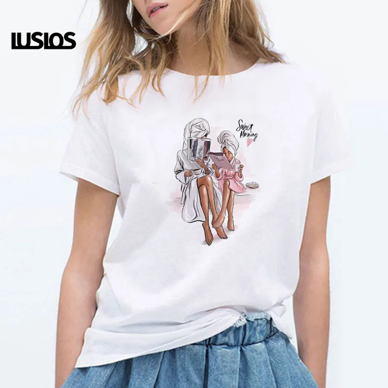 Женская футболка с коротким рукавом LUSLOS милые летние женские футболки надписью и
