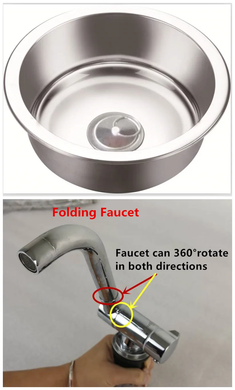 Sink and Faucet Кэмпер караван Camper лодка SS Круглый ручной умывальник Кухня Раковина 340*150 мм GR-531B - Цвет: Sink and Faucet
