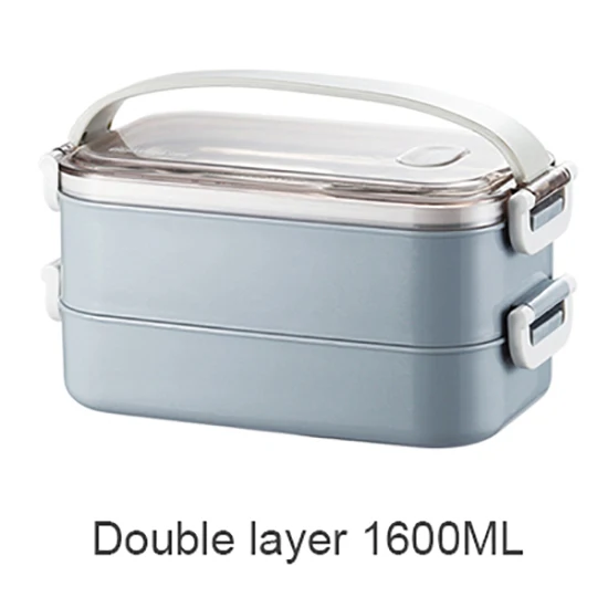 blue double layers Тепловой Ланчбокс из нержавеющей стали Портативный бентобокс экологически чистый пищевой контейнер с отделениями герметичные Microwavable BPA бесплатно - Цвет: blue double layers