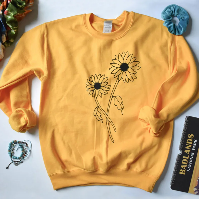 

Sunflowers Print Women Sweatshirts Plus Size Womens Clothing Causal Floral Print Women Jumpers Pullover Hoodie Drop Shipping