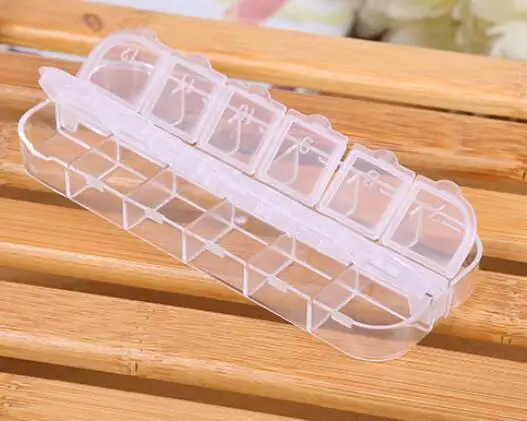 

12 Detachable Clear Plastic Divided Storage Box Home Nail Art Empty Divided Boxes Rhinestone Storage Case