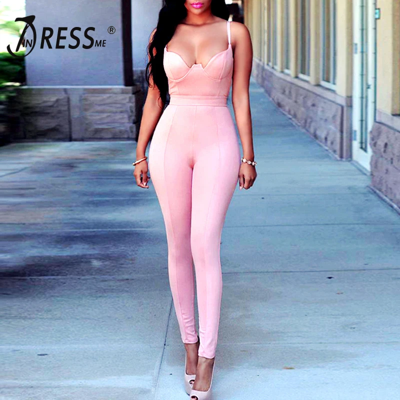 INDRESSME 2019 Новый Модный женский Облегающий комбинезон из ПУ на молнии сексуальный