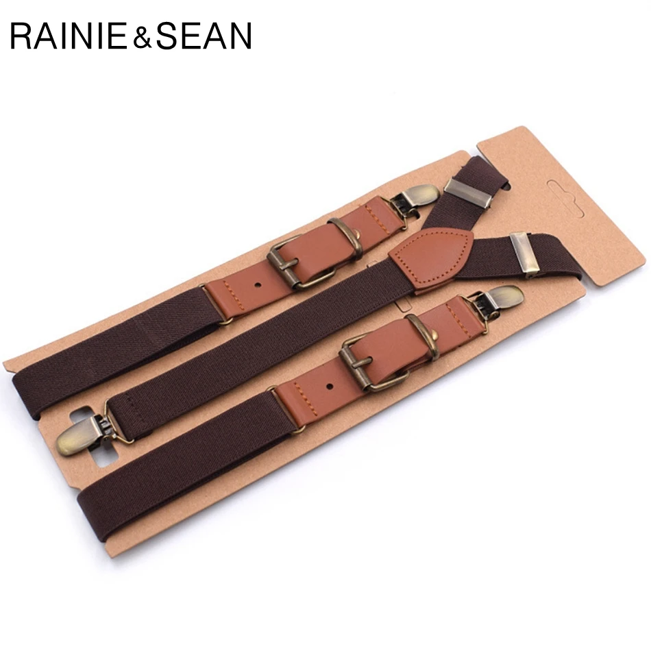 RAINIE SEAN подтяжки мужские и женские однотонные подтяжки для рубашки мужские подтяжки для брюк Y Back кожаные брендовые подтяжки зажимы для ремня