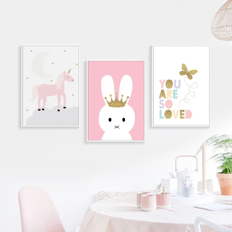 Девушки Room Decor Единорог плакат Kinderkamer кролика Nordic Стиль Дети украшения C Книги по