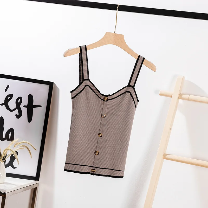 Новые женские майки сексуальные топы Кнопка Твердые шелк льда камзол короткие