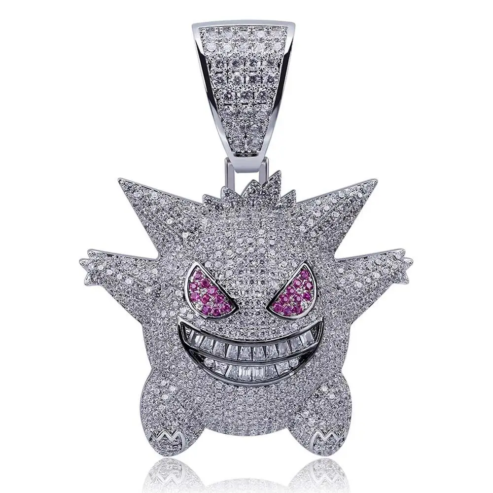 JINAO ювелирные изделия в стиле хип-хоп, ожерелье Gengar, Новое поступление, подвеска с покемоном, кубическим цирконием, медное ожерелье, цепочка со льдом, мужской подарок - Окраска металла: Silver