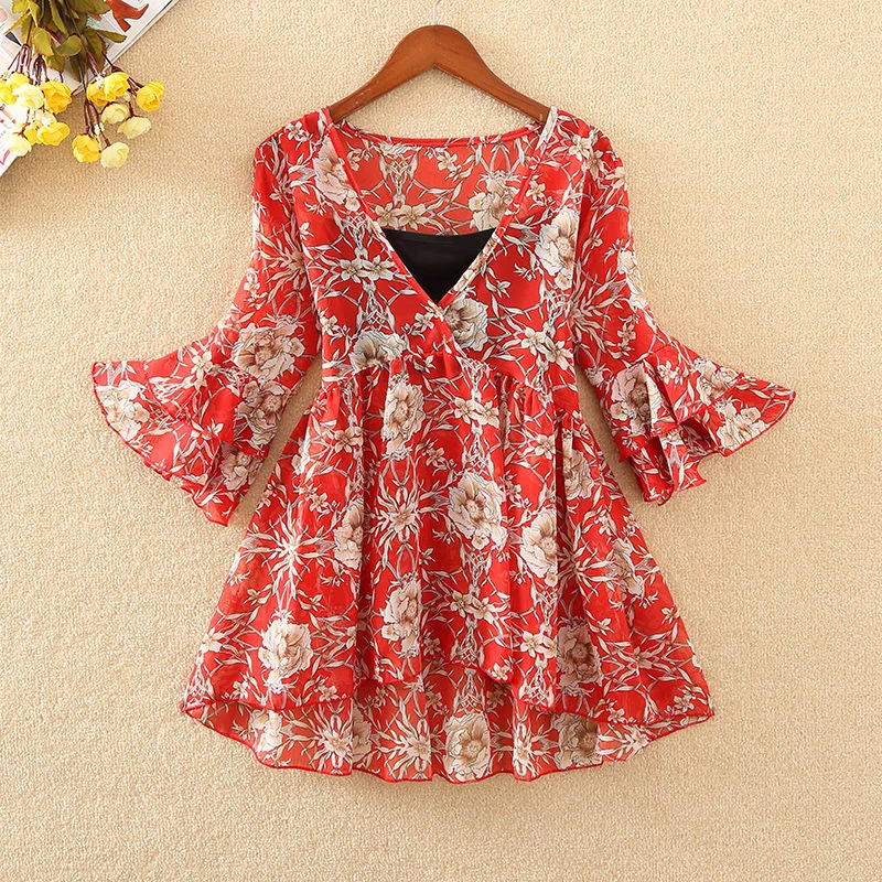 

Chiffon Blouse Tps Floral Kimono Boho Ruffle Shirt Womens Tops And Blouses Plus Size 2018 Korean Harajuku Clothes Camisa DF2448