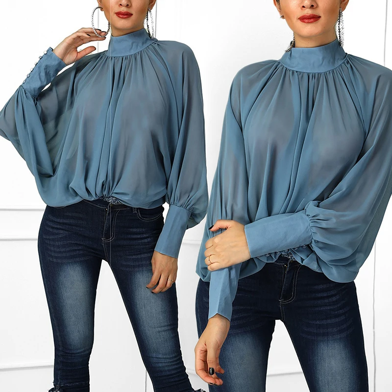 Женские очаровательные топы прозрачные летние шифоновые с рукавами летучая мышь