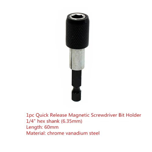 1pc 60mm Bit Holder Быстросъемный Магнитный держатель отвертки 1/" шестигранный хвостовик 60 мм 25 мм 1/4" шестигранный хвостовик до 1/" Квадратный привод гнездо адаптер инструменты - Цвет: 1pc 60mm Bit Holder