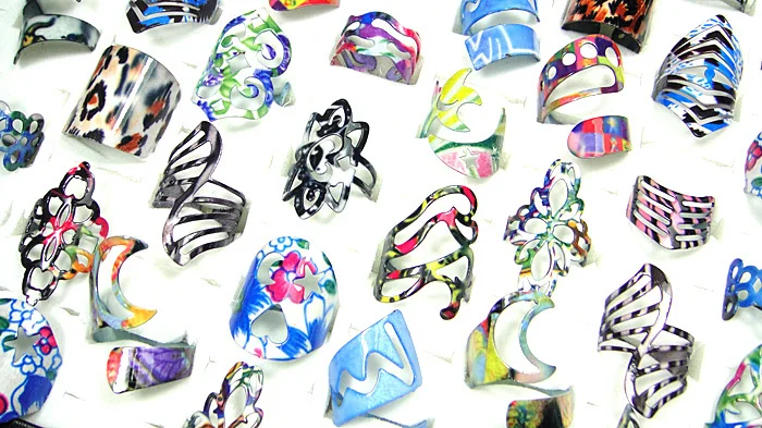 Бесплатная доставка 50шт. Набора украшений оптовой торговли из нержавеющей стали с эмалью регулируемого размера для женщин и мужчин.