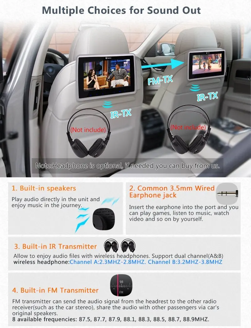 Два наушников + Двойная Автомобильная подушка pc cd подголовники DVD плеер