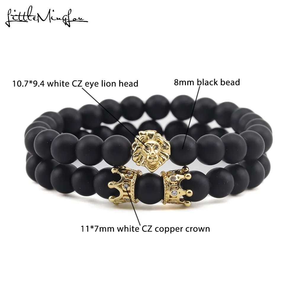 2 шт./компл. фианит брелок-Чарм в форме головы льва мужские браслеты с бусинами из