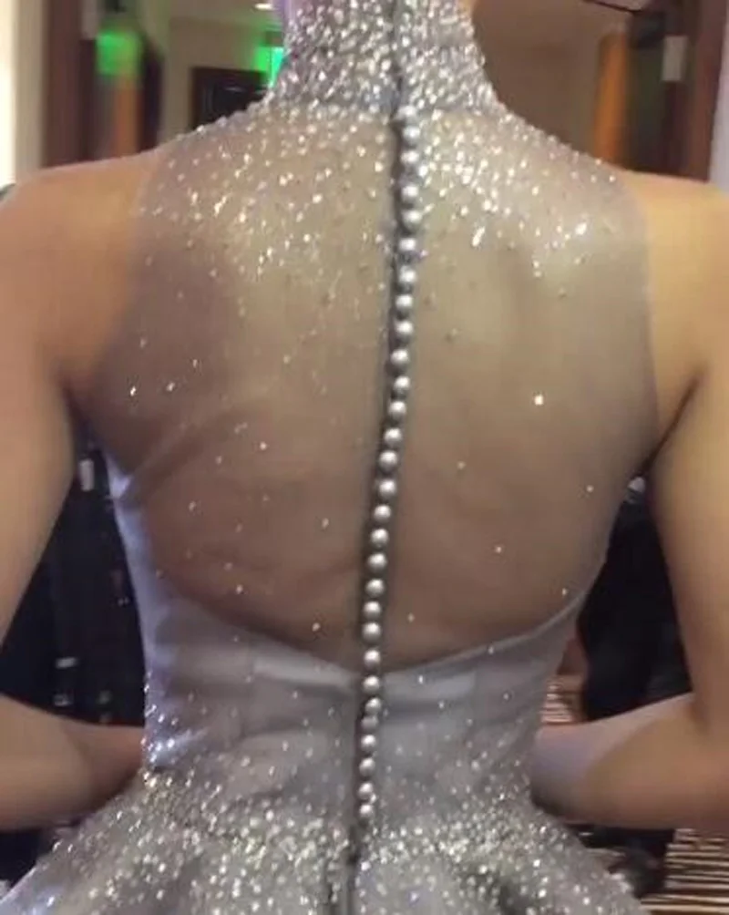 Гэри бальное платье вечерние платья 2017 высокая шея бисера блесток атласная