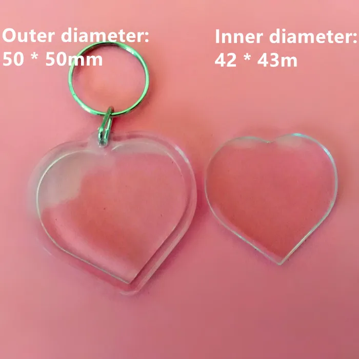 

Free shipping 1000pcs Heart shaped DIY Acrylic Blank Photo Keychains Shaped Clear Key Chains Insert Photo Plastic Keyrings