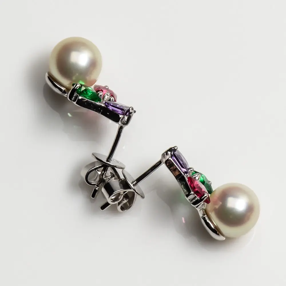 CHIN'S 7.5-8mm Cream Real Akoya Pearl Crystal Drop Earrings 925 Sterling Silver | Украшения и аксессуары