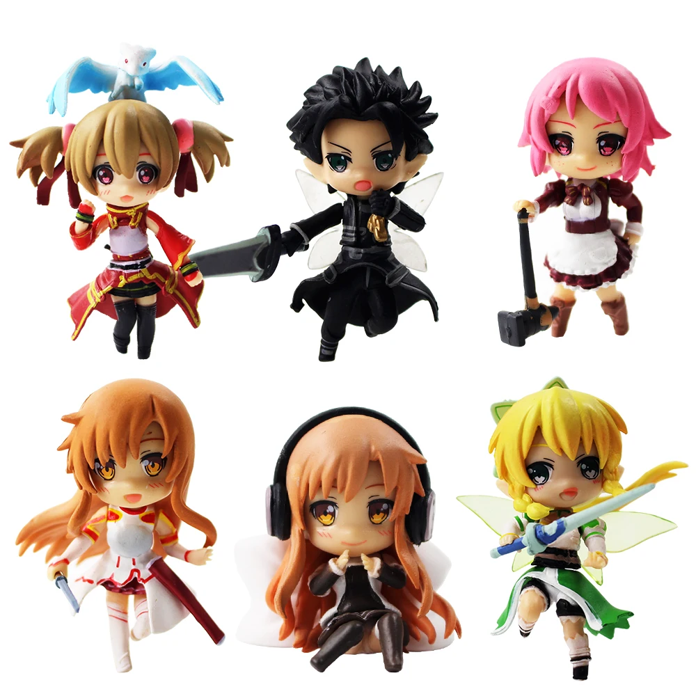 6 шт./лот меч искусство онлайн 2 фигурки Kirito Asuna Leafa Lisbeth Silica сказочные танцевальные