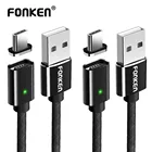 Магнитный кабель FONKEN Type-C USB C для телефонов, кабель для быстрой зарядки и синхронизации данных со светодиодной подсветкой, двусторонний, для Мобильный телефон