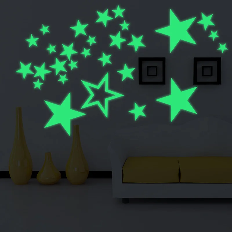

27 шт./компл. Светящиеся Настенные наклейки звезды, светящиеся для детских комнат, светится в темноте, домашний декор, флуоресцентная Съемная fresка со звездами, постер